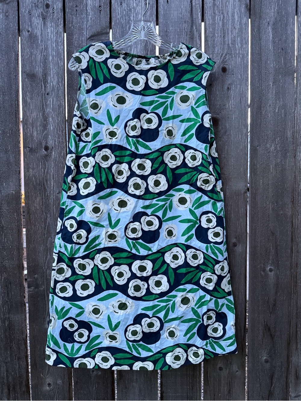 Girls 13 Marimekko x Uniqlo Floral Sleeveless A-Line Dress in Navy & Green